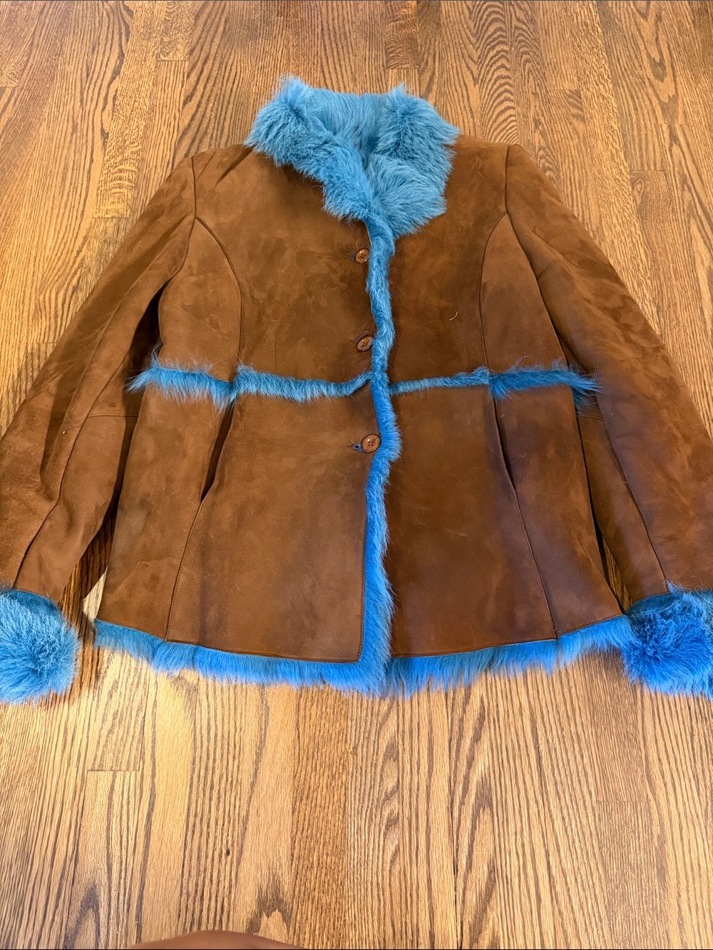 Vakko Teal Leather Jacket with Blue Trim Size Large